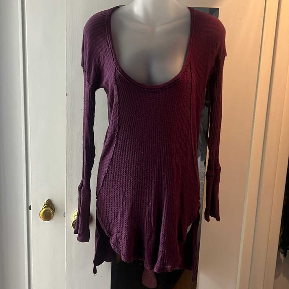 Free People High Low Waffle Top